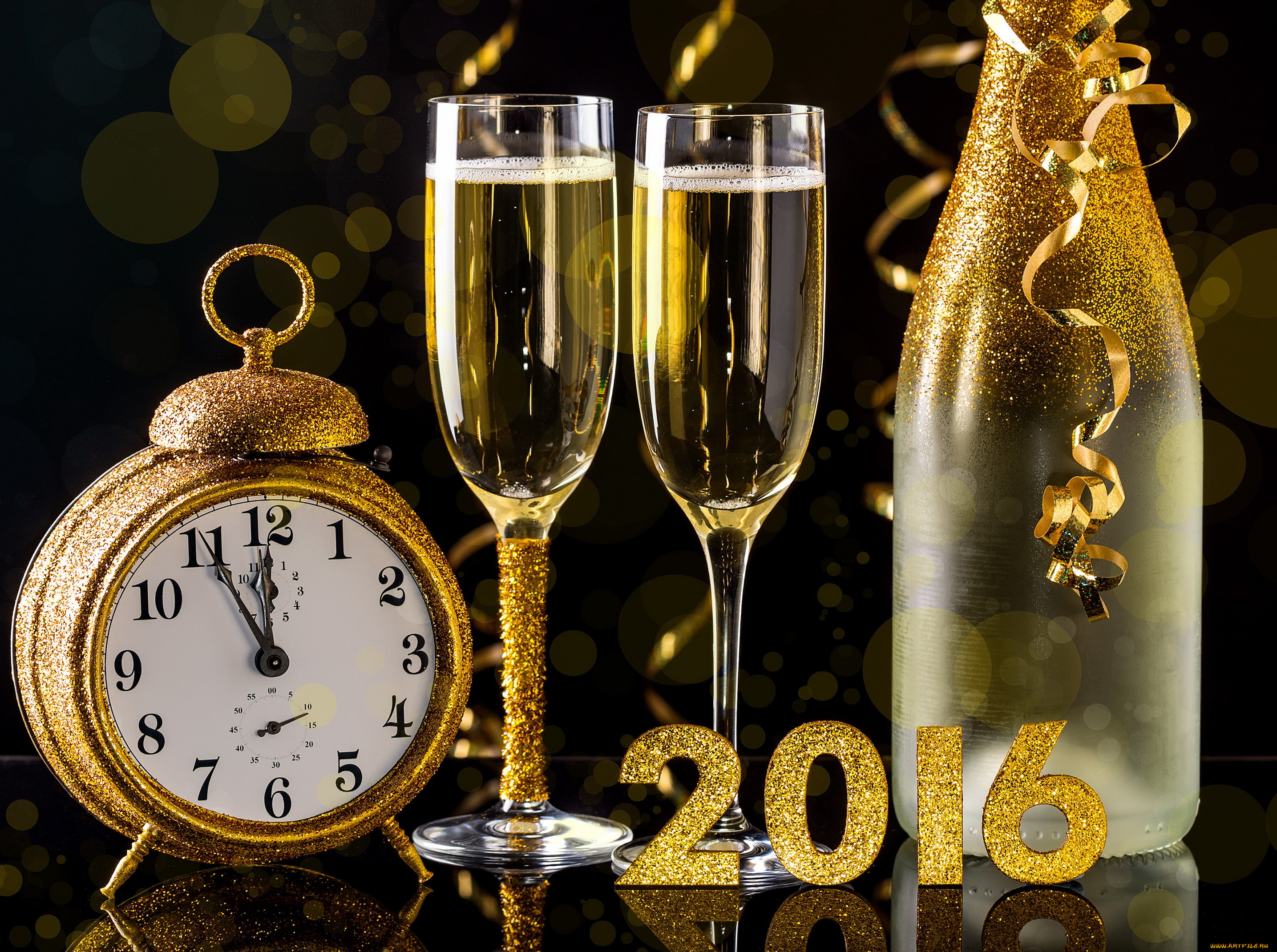 , -  ,  , , , , , golden, new, year, happy, 2016, , , champagne